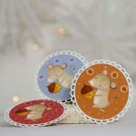 vánoční papírové ozdoby myška...sada 3 ks v bílé kraječce (3 druhy: červánková, zimní krajina, lesní pelíšek)
